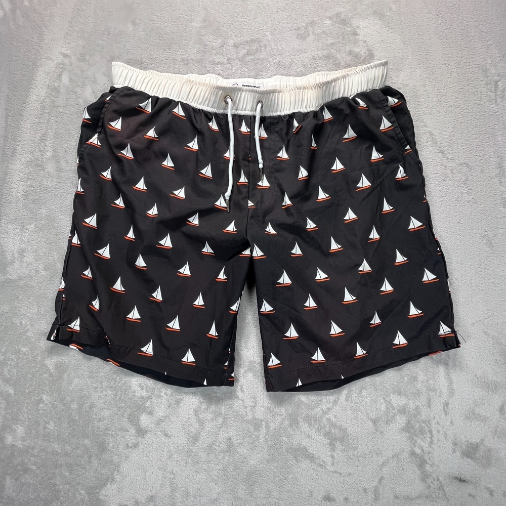 Mosmann Australia Swim Shorts Mens Large Black Sailboat AOP Summer Beach Surfing